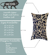Ethnic Blue Printed Canvas Cotton Rectangular Cushion Covers, Set of 2